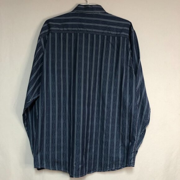 AGE Of Wisdom Blue Stripe Pearl Snap Button Down Shirt Size XL - Picture 2 of 9